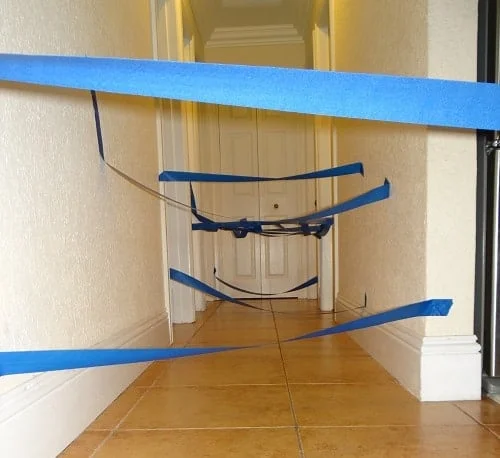 Hallway tape maze for kids at home
