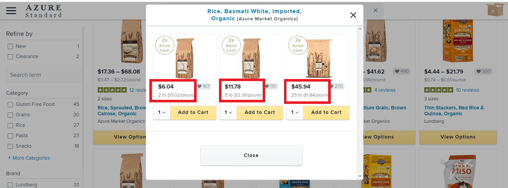 Azure Standard Bulk Buy Cheaper per Pound