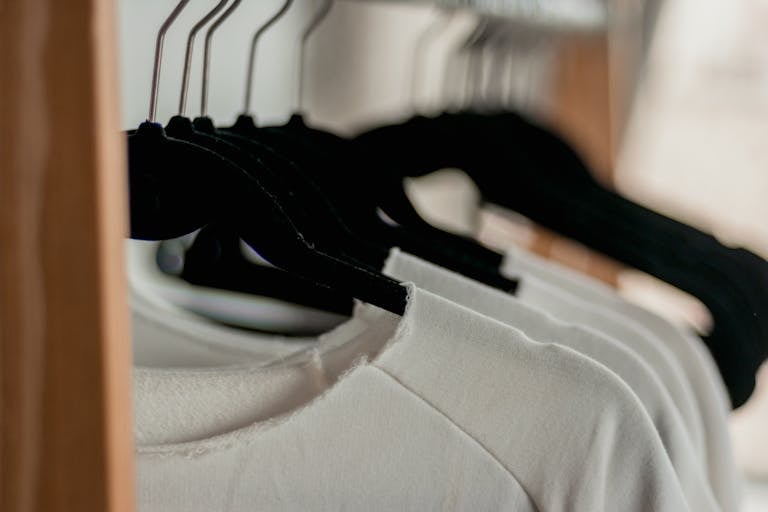 Close-up of white t-shirts